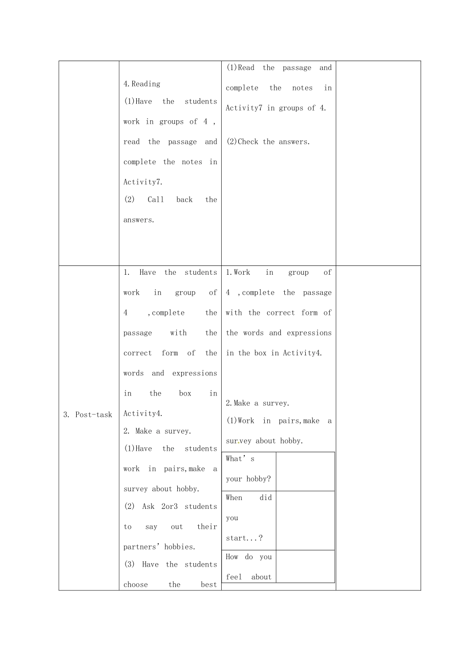 春八年级英语下册 Module 6 Hobbies Unit 3 Language in use教学设计 （新版）外研版-（新版）外研版初中八年级下册英语教案_第3页