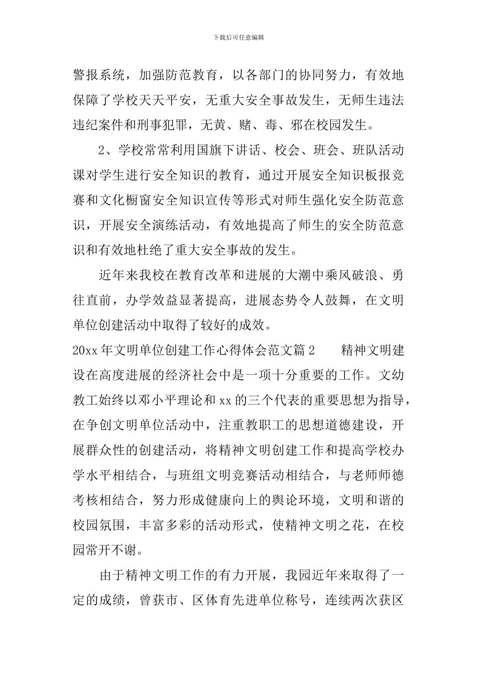 2024年文明单位创建工作心得体会范文_第3页