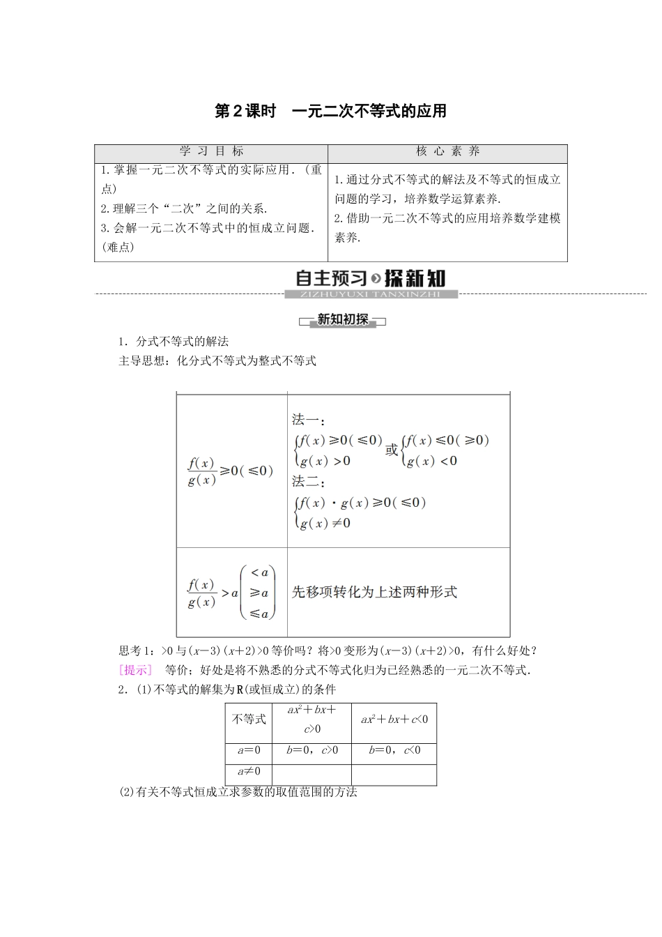 高中数学 第3章 不等式 3.2 一元二次不等式（第2课时）一元二次不等式的应用讲义 苏教版必修5-苏教版高二必修5数学教案_第1页