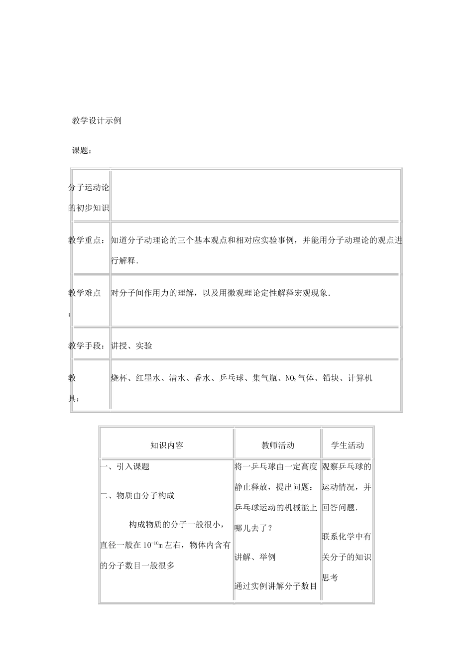 春八年级物理下册 10.2《分子动理论的初步知识》教案 粤教沪版-粤教沪版初中八年级下册物理教案_第3页