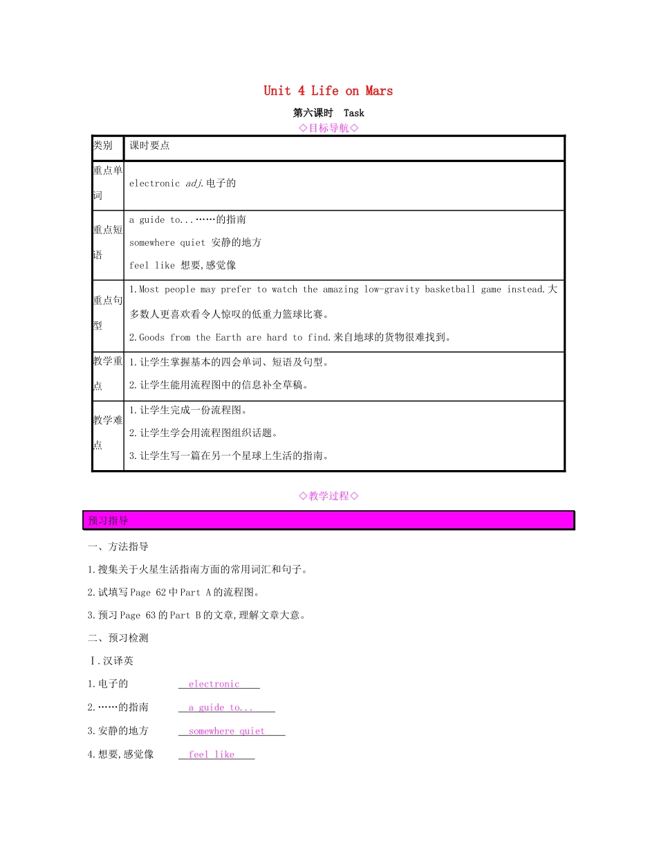 春九年级英语下册 Unit 4 Life on Mars（第6课时）Task教案 （新版）牛津版-（新版）牛津版初中九年级下册英语教案_第1页