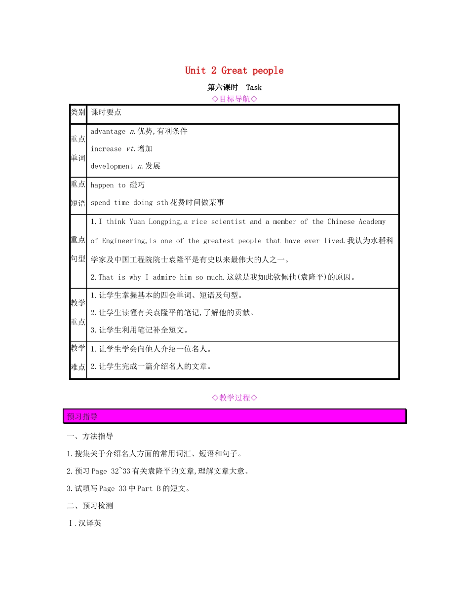 春九年级英语下册 Unit 2 Great people（第6课时）Task教案 （新版）牛津版-（新版）牛津版初中九年级下册英语教案_第1页