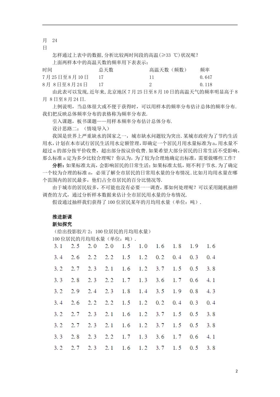 高中数学 第2章 统计 2.2 总体分布的估计 2.2.1 频率分布表教案 苏教版必修3-苏教版高一必修3数学教案_第2页