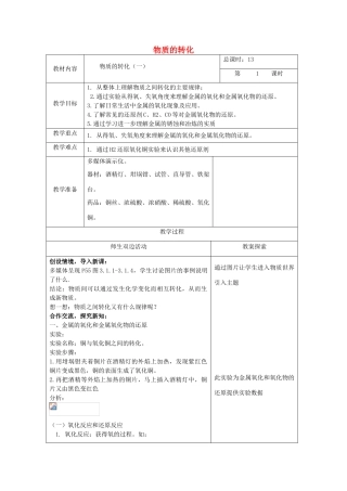 春九年级科学下册 第三章《物质的转化和元素的循环》教案 （新版）华东师大版-（新版）华东师大版初中九年级下册自然科学教案