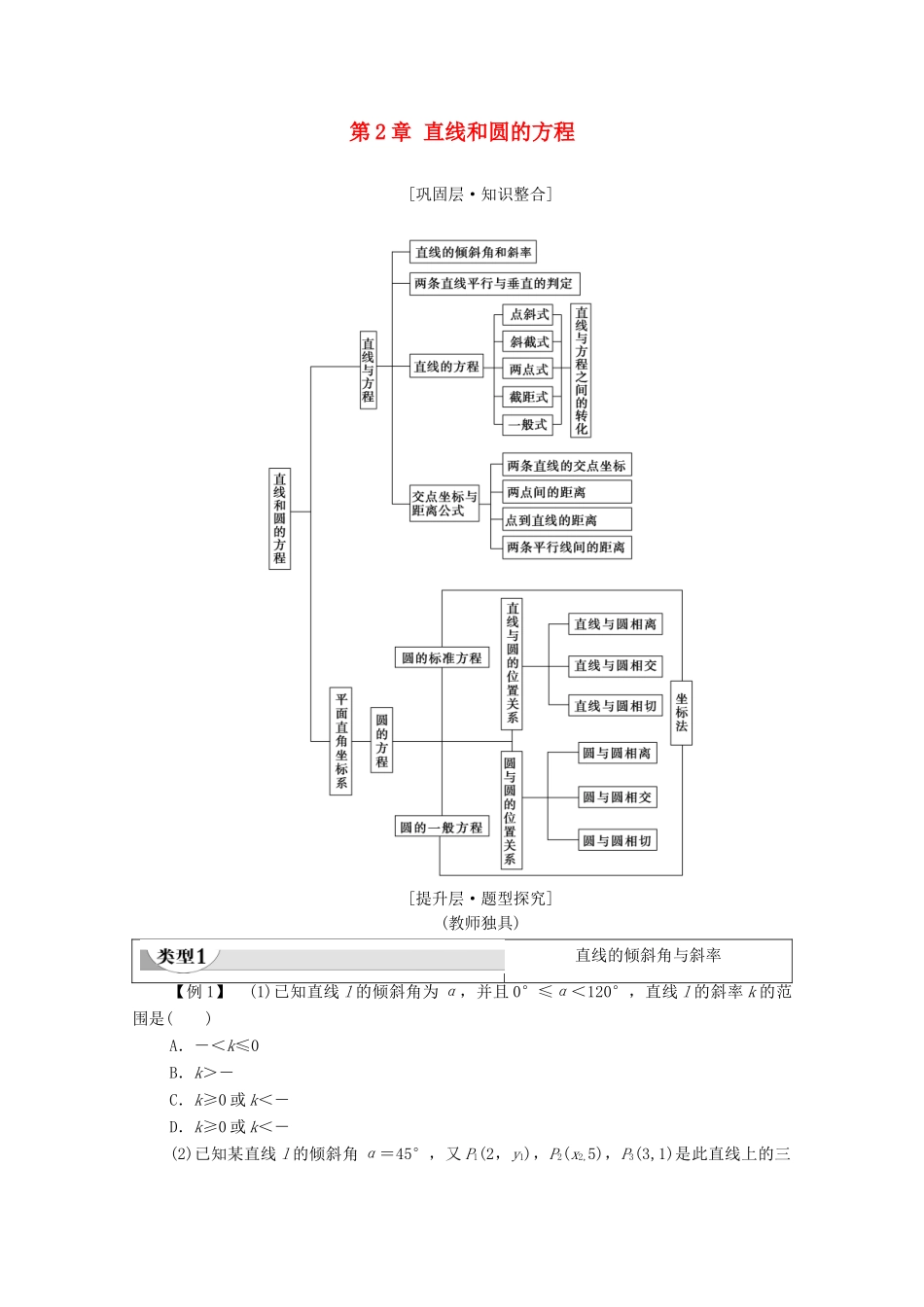 高中数学 第2章 直线和圆的方程章末综合提升教案 新人教A版选择性必修第一册-新人教A版高二选择性必修第一册数学教案_第1页