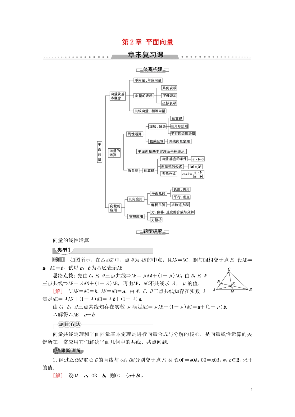 高中数学 第2章 平面向量章末复习课讲义 苏教版必修4-苏教版高一必修4数学教案_第1页