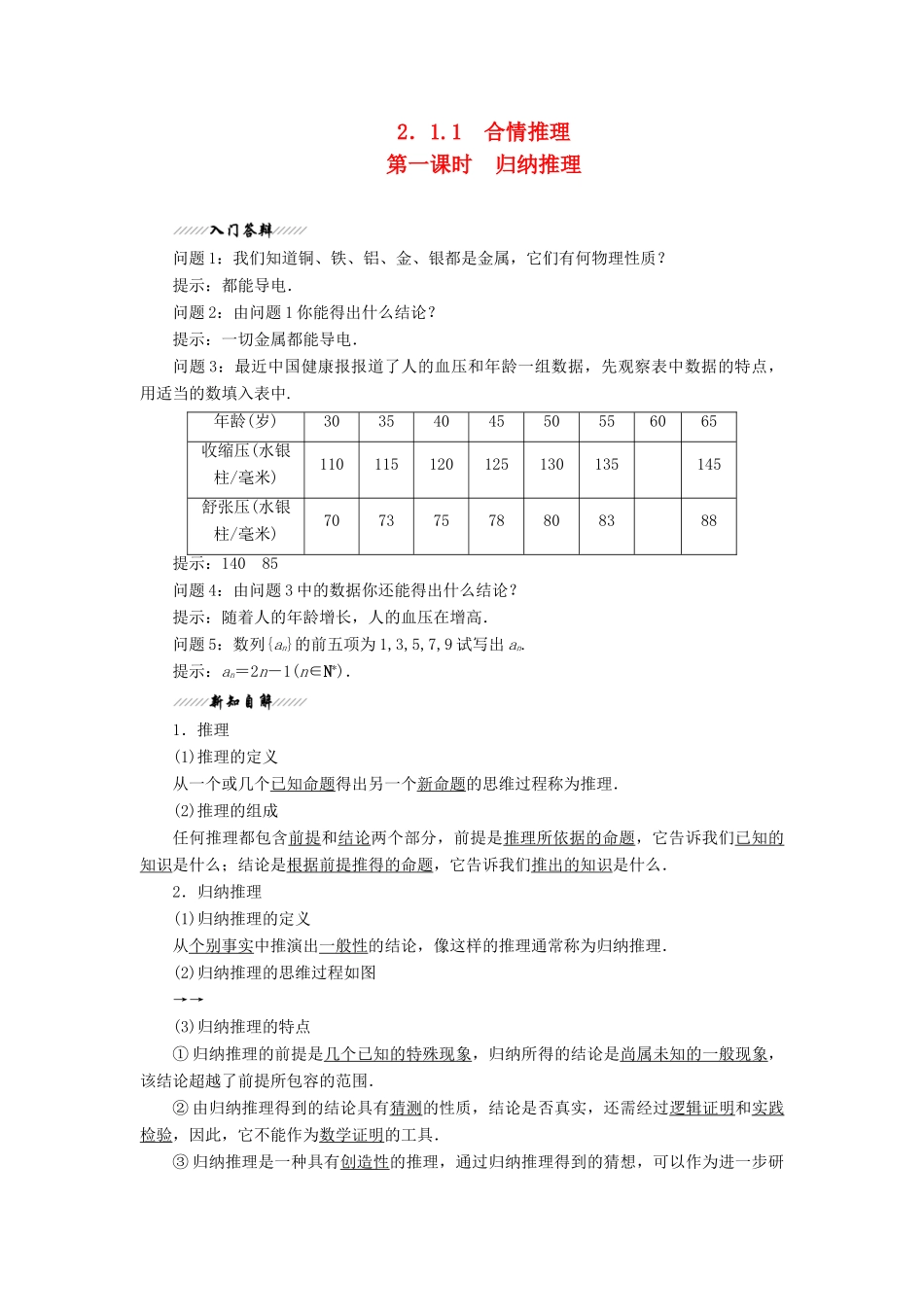 高中数学 第2章 推理与证明 2.1 合情推理与演绎推理 2.1.1（第一课时）归纳推理讲义（含解析）苏教版选修2-2-苏教版高二选修2-2数学教案_第1页