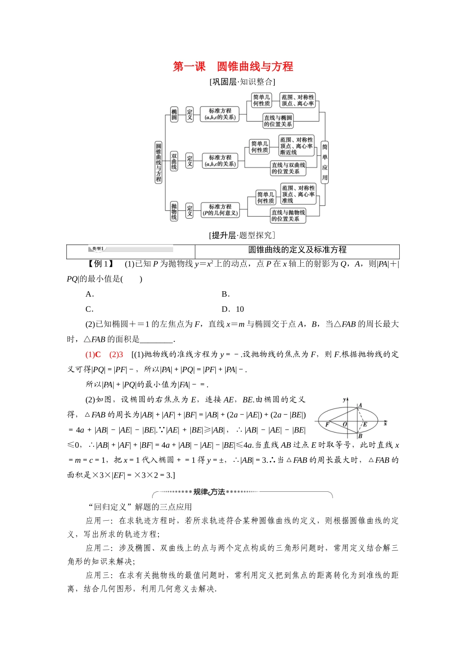 高中数学 第2章 圆锥曲线与方程阶段综合提升 第1课 圆锥曲线与方程（教师用书）教案 新人教A版选修1-1-新人教A版高二选修1-1数学教案_第1页