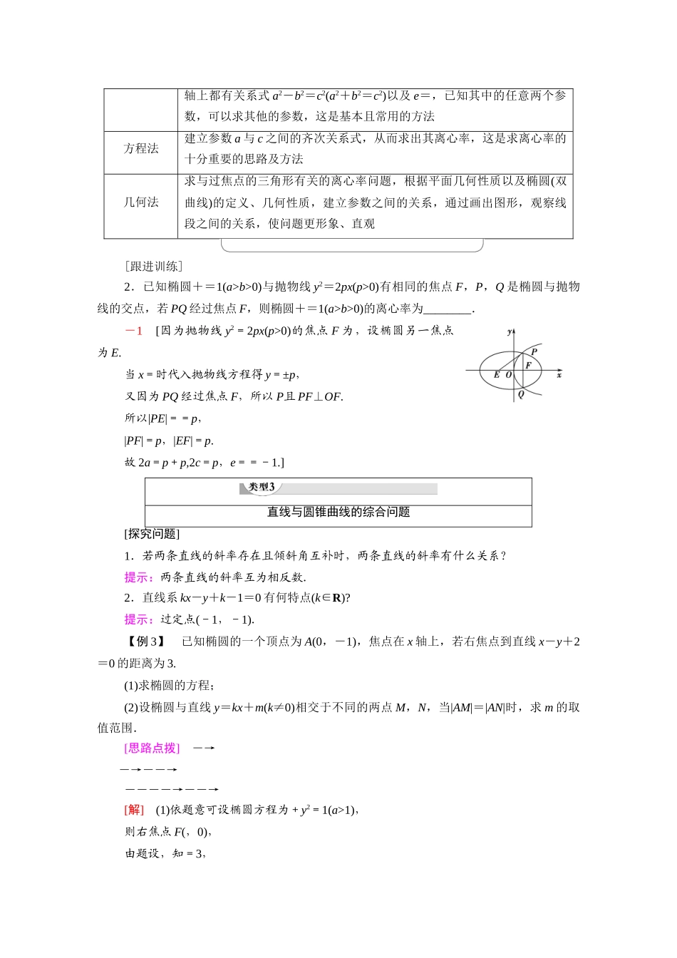 高中数学 第2章 圆锥曲线与方程阶段综合提升 第1课 圆锥曲线与方程（教师用书）教案 新人教A版选修1-1-新人教A版高二选修1-1数学教案_第3页