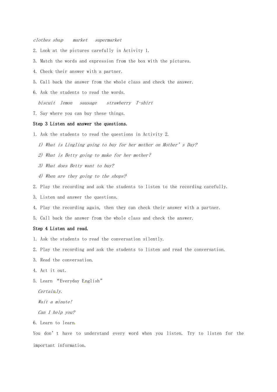 春七年级英语下册 Module 5 Unit 1 What can I do for you教案 （新版）外研版-（新版）外研版初中七年级下册英语教案_第3页