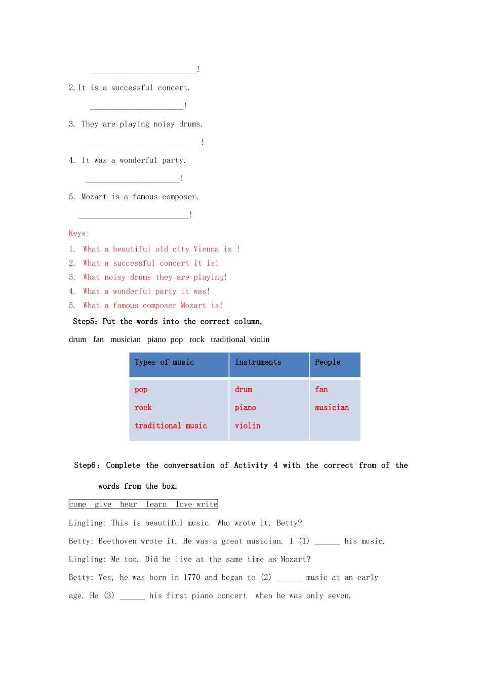 春七年级英语下册 Module 12 Western music Unit 3 Language in use教案 （新版）外研版-（新版）外研版初中七年级下册英语教案_第2页