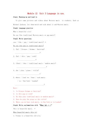 春七年级英语下册 Module 12 Western music Unit 3 Language in use教案 （新版）外研版-（新版）外研版初中七年级下册英语教案