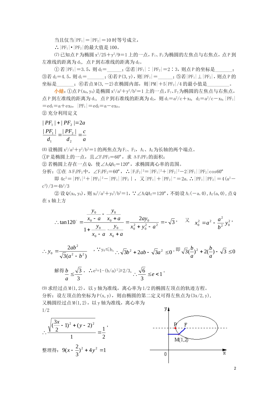 高中数学 第2章 圆锥曲线与方程 2.1.2 椭圆的几何性质教案4 湘教版选修1-1-湘教版高一选修1-1数学教案_第2页