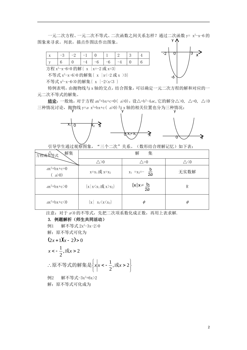 高中数学 第10章 不等式 10.2 一元二次不等式的解法教案 湘教版必修4-湘教版高一必修4数学教案_第2页