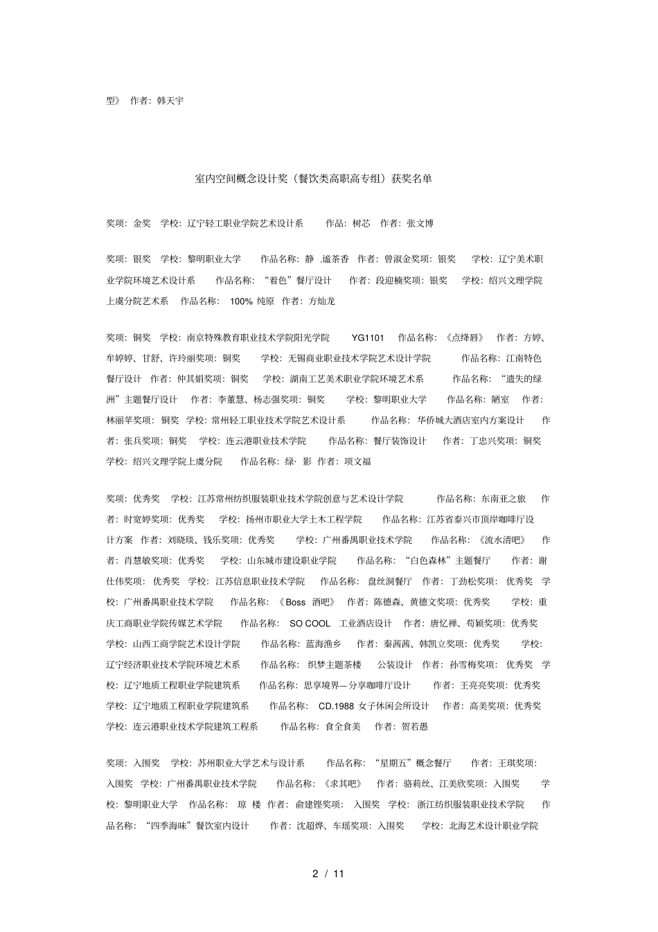 2013中国建筑与艺术青年设计师奖【高职高专组】获奖名_第2页