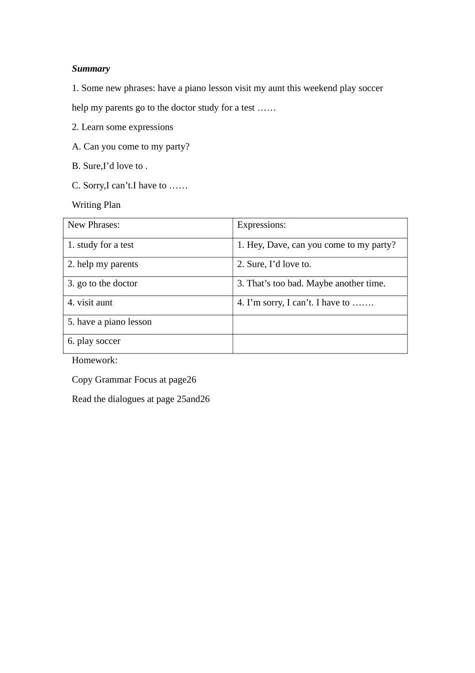 新目标英语八年级上Unit 5 Can you come to my party 教案 1_第3页