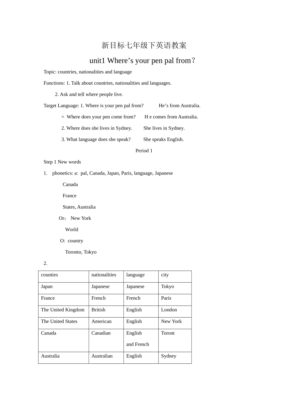 新目标七年级英语下英语教案_第1页