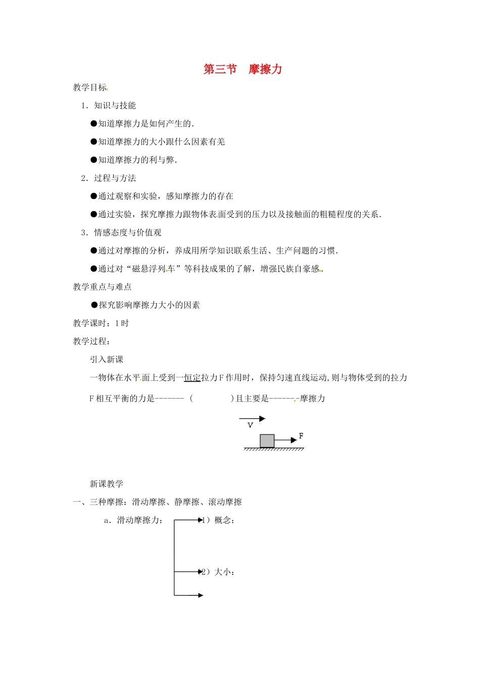 新疆维吾尔自治区阿勒泰地区吉木乃县中考物理 摩擦力复习教案-人教版初中九年级全册物理教案_第1页