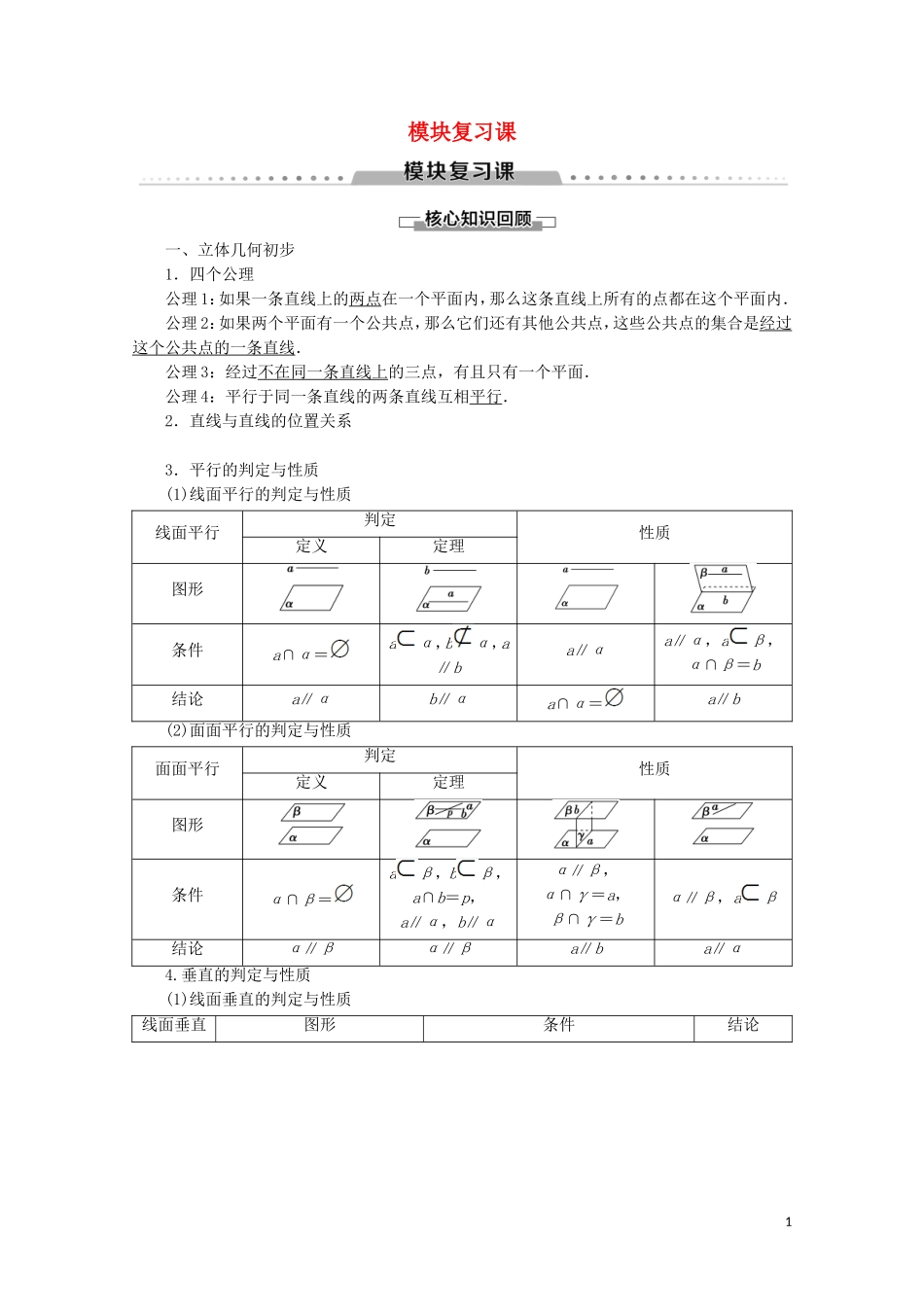 高中数学 模块复习课讲义 苏教版必修2-苏教版高一必修2数学教案_第1页