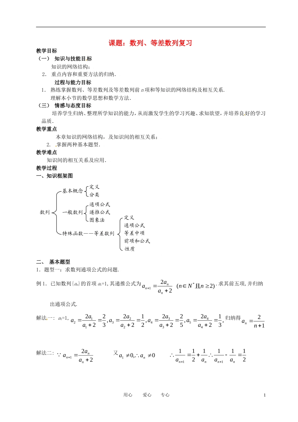 高中数学 数列、等差数列复习全册精品教案 新人教A版必修5_第1页