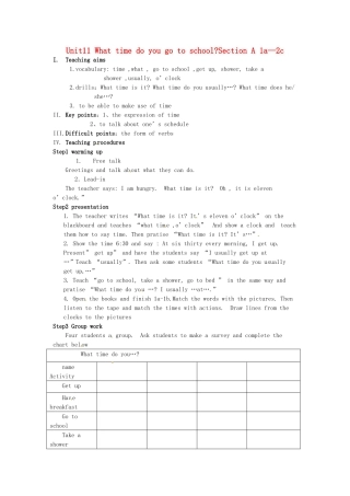 新疆石河子第八中学七年级英语上册《Unit 11 What time do you go to school》教案（1） 人教新目标版