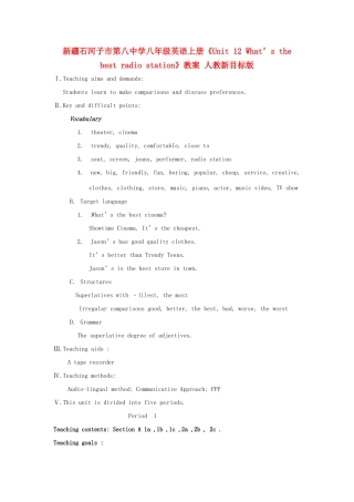 新疆石河子市第八中学八年级英语上册《Unit 12 What’s the best radio station》教案 人教新目标版