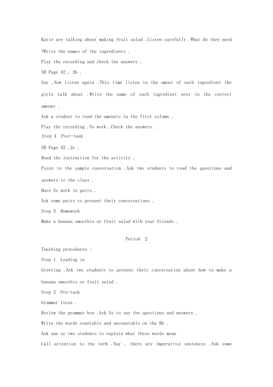 新疆石河子市第八中学八年级英语上册《Unit 7 How do you make a banana smoothie 》教案 人教新目标版_第2页