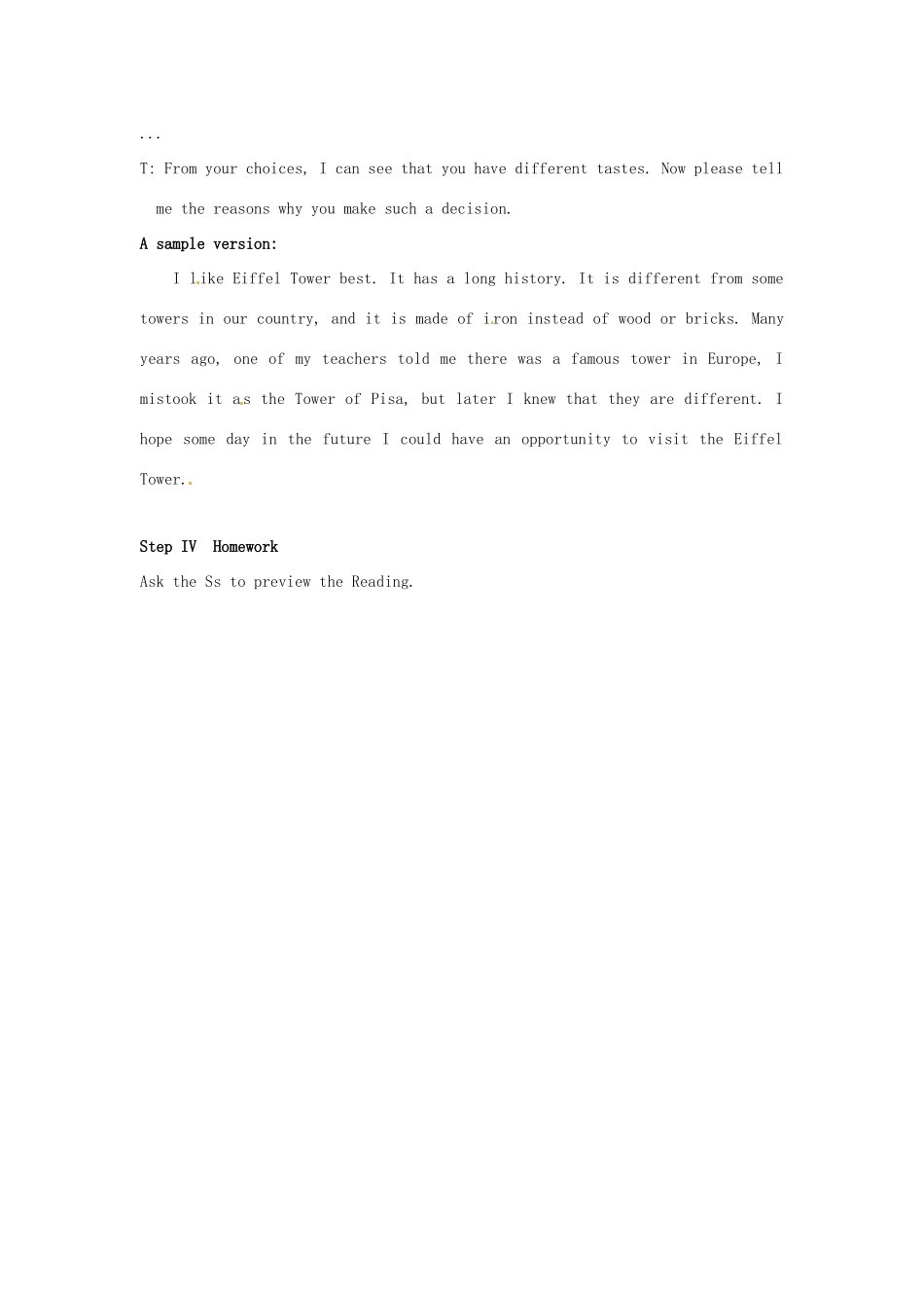 新疆石河子市第八中学九年级英语全册 Unit 7 Where would you like to visit Writing教案 人教新目标版_第3页