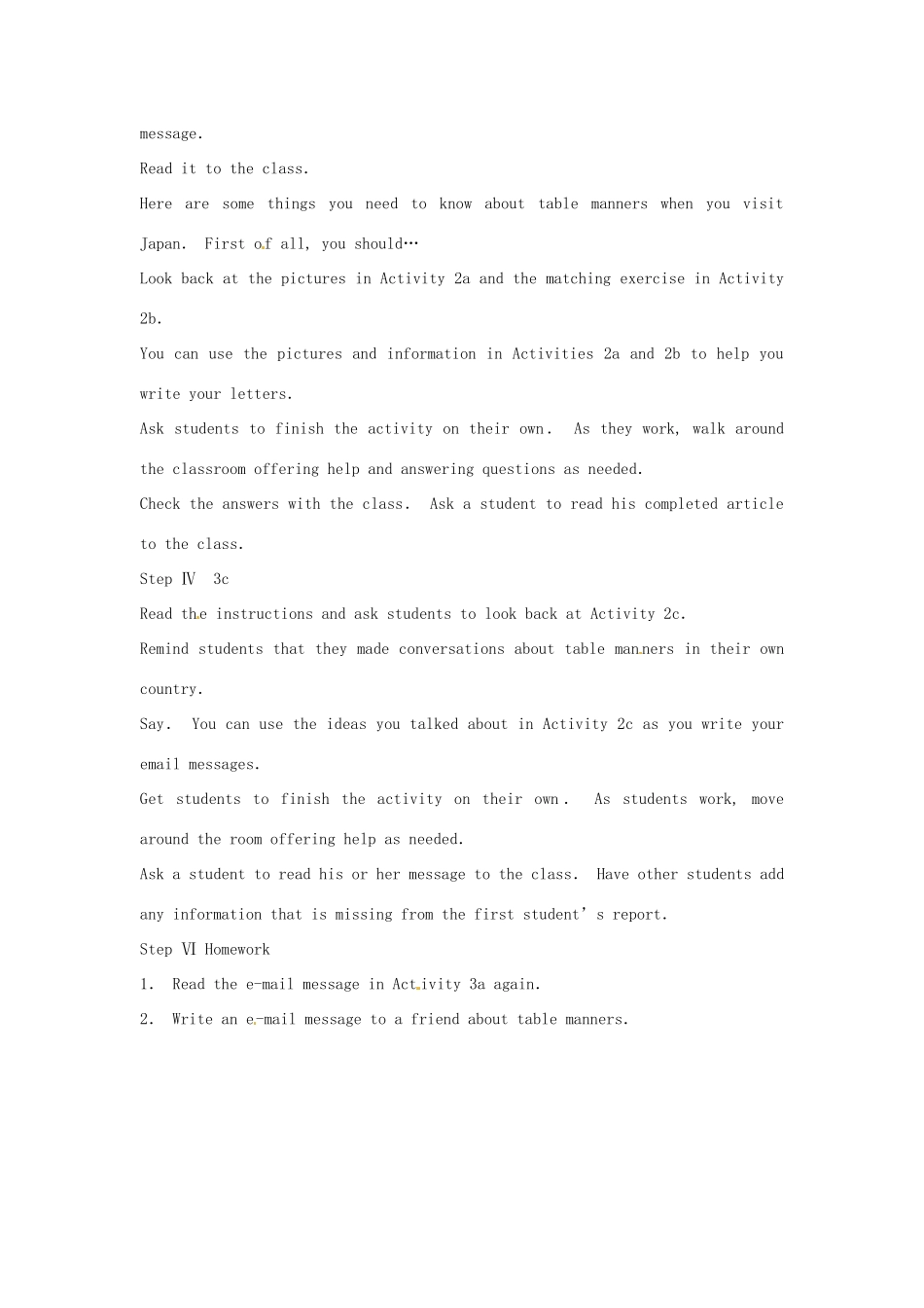 新疆石河子市第八中学九年级英语全册 Unit 12 You’ re supposed to shake hands Period 5教案 人教新目标版_第2页