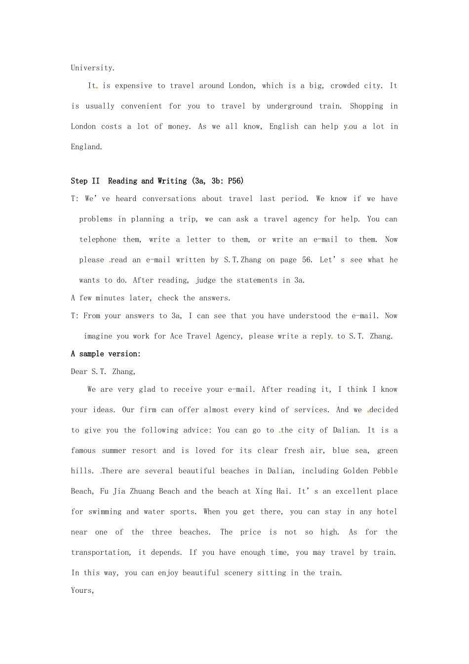 新疆石河子市第八中学九年级英语全册 Unit 7 Where would you like to visit Integrated skills教案 人教新目标版_第2页