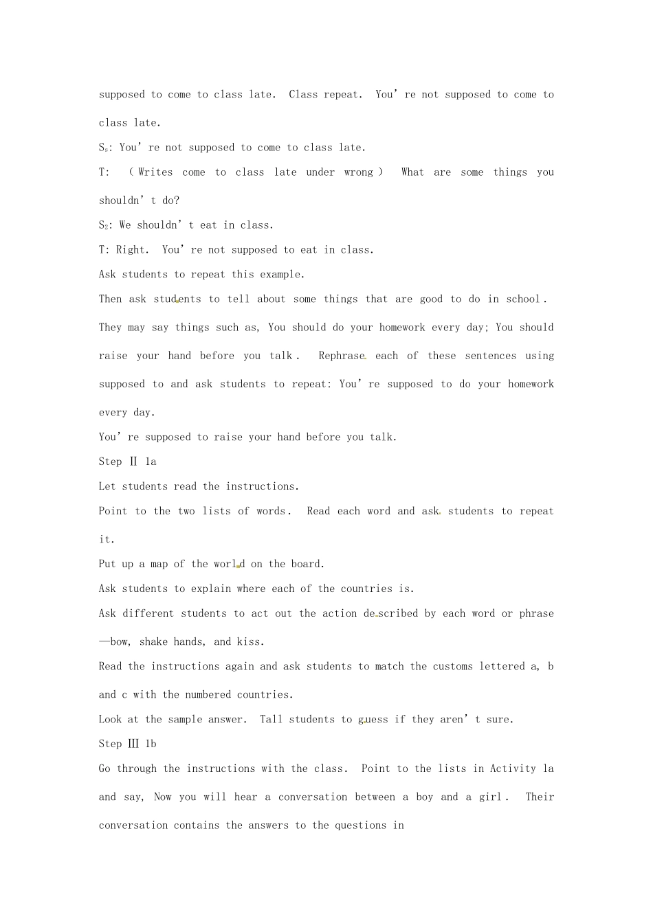 新疆石河子市第八中学九年级英语全册 Unit 12 You’ re supposed to shake hands Period 1教案 人教新目标版_第2页