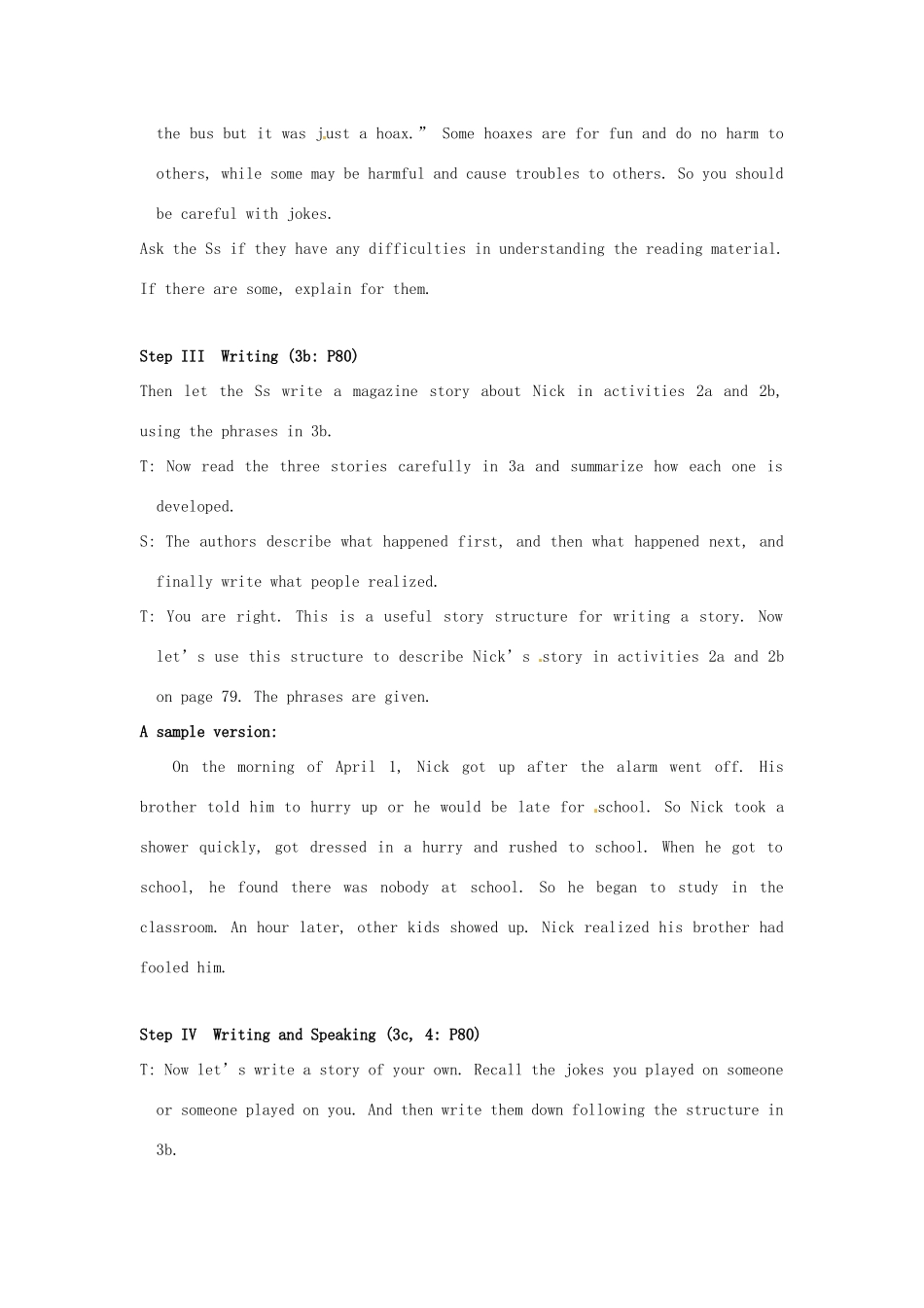 新疆石河子市第八中学九年级英语全册 Unit 10 By the time I got outside, the bus had already left Reading and Writing教案 人教新目标版_第3页