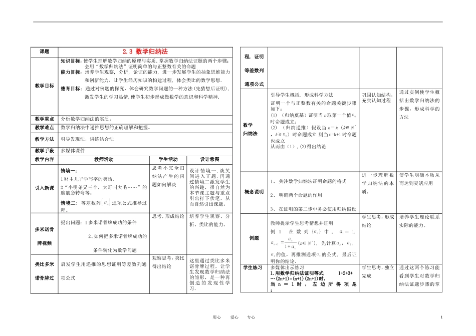 高中数学 归纳法教案 新人教A版选修2_第1页