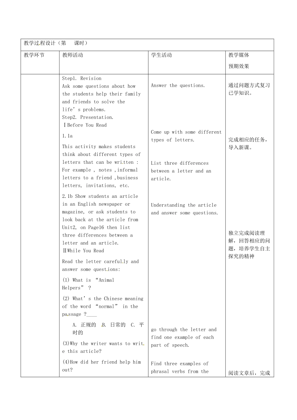 新疆生产建设兵团第五师八十六团第一中学九年级语文全册 Unit 8 I'll help clean up the city parks第五课时教学设计 人教新目标版_第2页