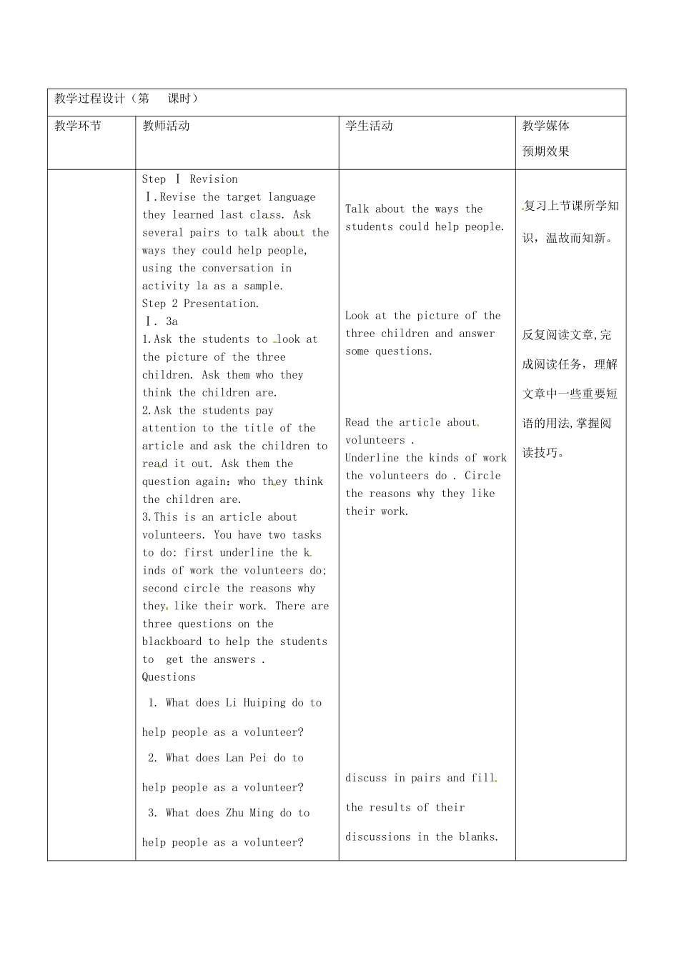 新疆生产建设兵团第五师八十六团第一中学九年级英语全册 Unit 8 I'll help clean up the city parks第二课时教学设计 人教新目标版_第2页