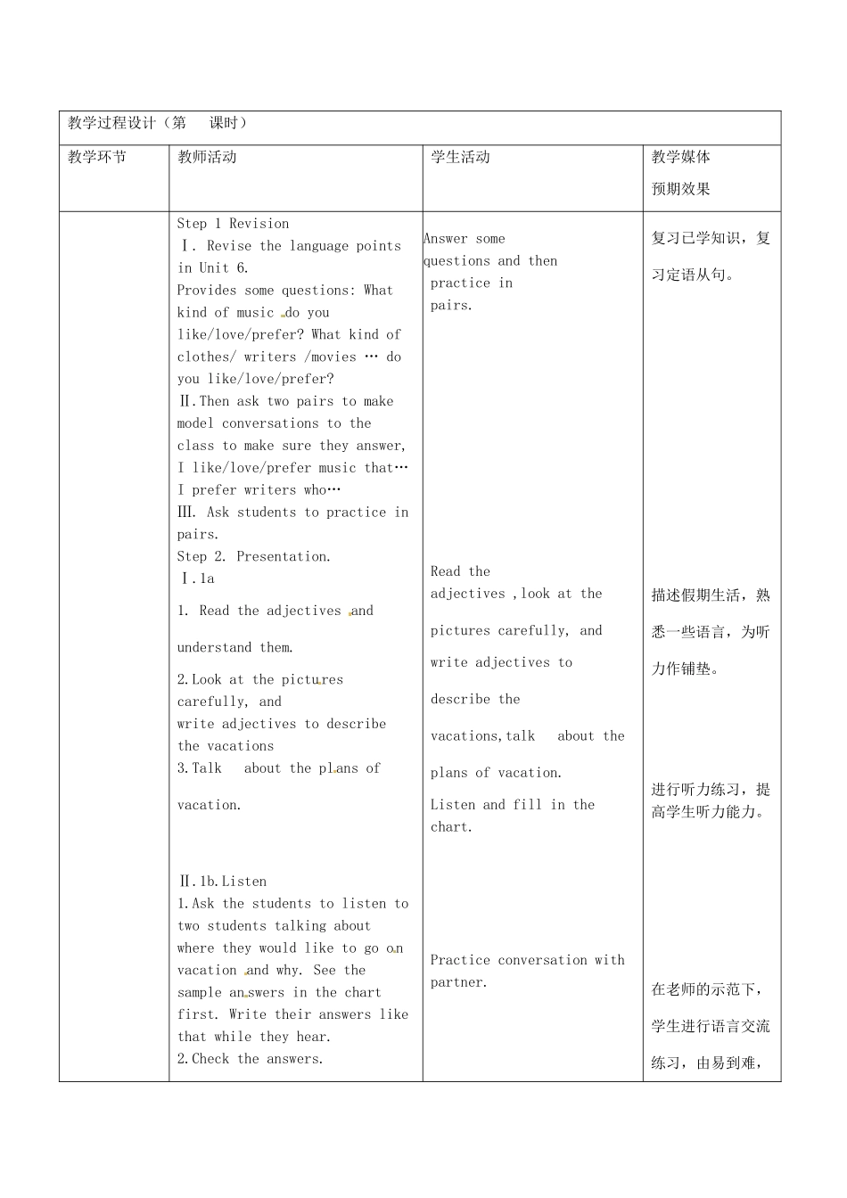 新疆生产建设兵团第五师八十六团第一中学九年级英语全册 Unit 7 Where would you like to visit第一课时教学设计 人教新目标版_第2页