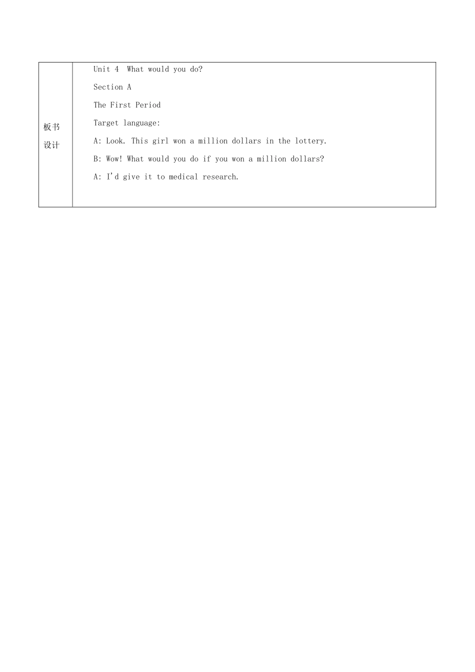 新疆生产建设兵团第五师八十六团第一中学九年级英语全册 Unit 4 What would you do第一课时教学设计 人教新目标版_第2页