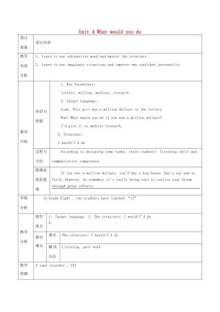 新疆生产建设兵团第五师八十六团第一中学九年级英语全册 Unit 4 What would you do第一课时教学设计 人教新目标版