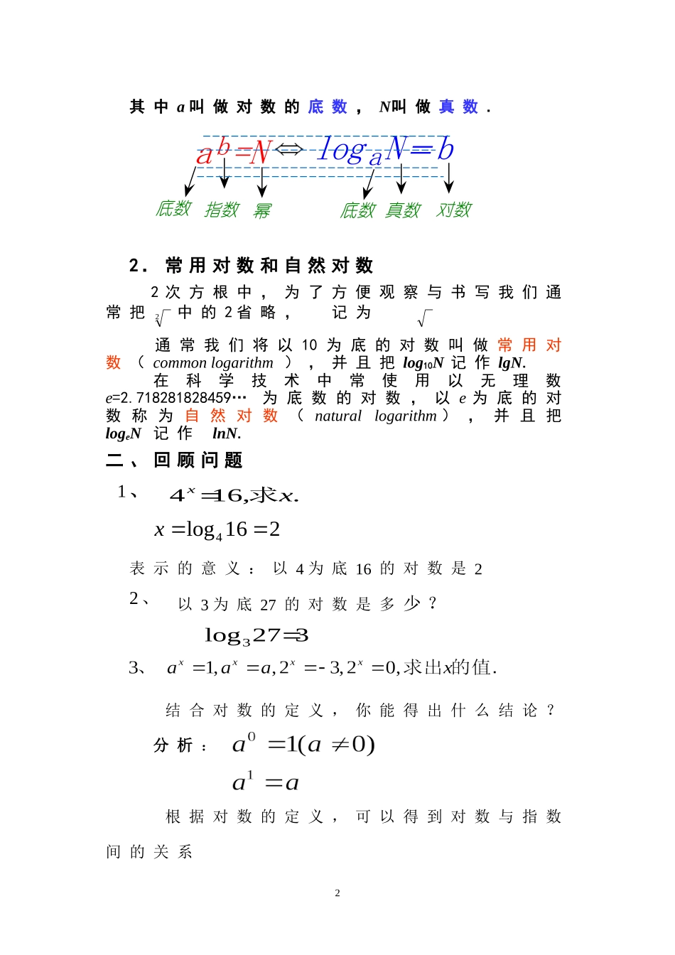 高中数学 对数与对数运算教案 新人教A版必修1-新人教A版高一必修1数学教案_第2页