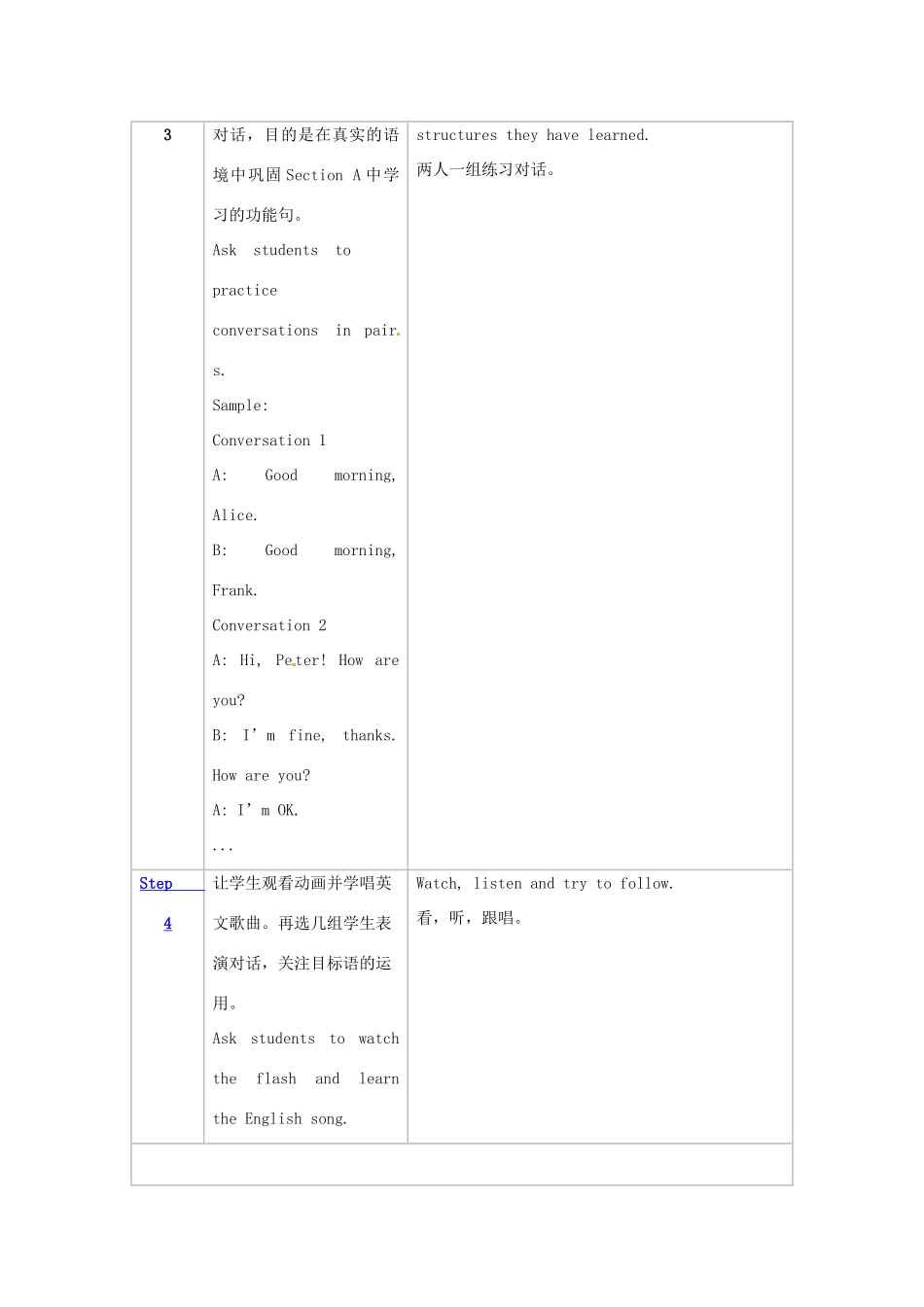 新疆生产建设兵团第五师八十六团第一中学七年级英语上册 Starter Unit 1 Good morning！Section B教学设计 （新版）人教新目标版_第2页
