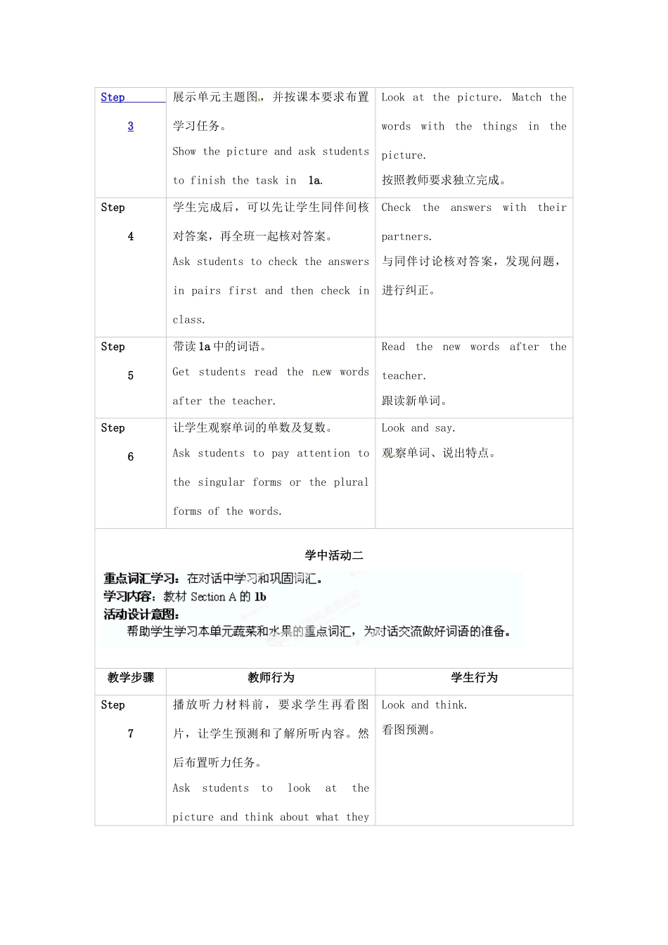新疆生产建设兵团第五师八十六团一中七年级英语上册 Unit 6 Do you like bananas？Section A教案2 （新版）人教新目标版_第2页