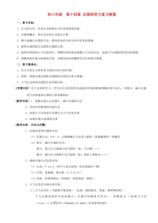 新疆巴州蒙古族高级中学九年级物理 第十四章《压强和浮力》复习教案 人教新课标版