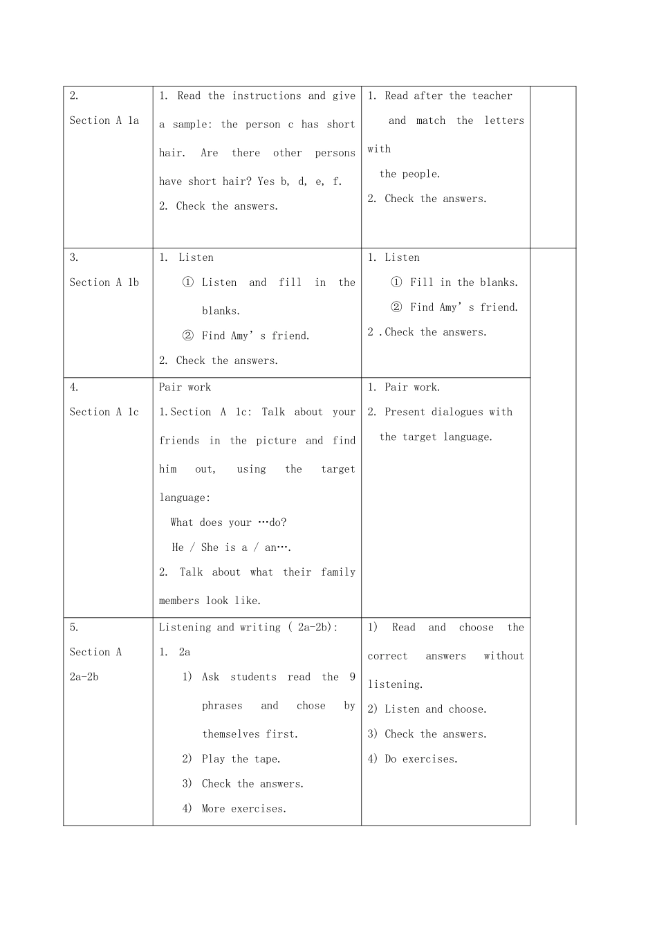 新疆克拉玛依市第十三中学七年级英语下册《Unit 7 What does he look like》教案（共4课时） 北师大版_第3页
