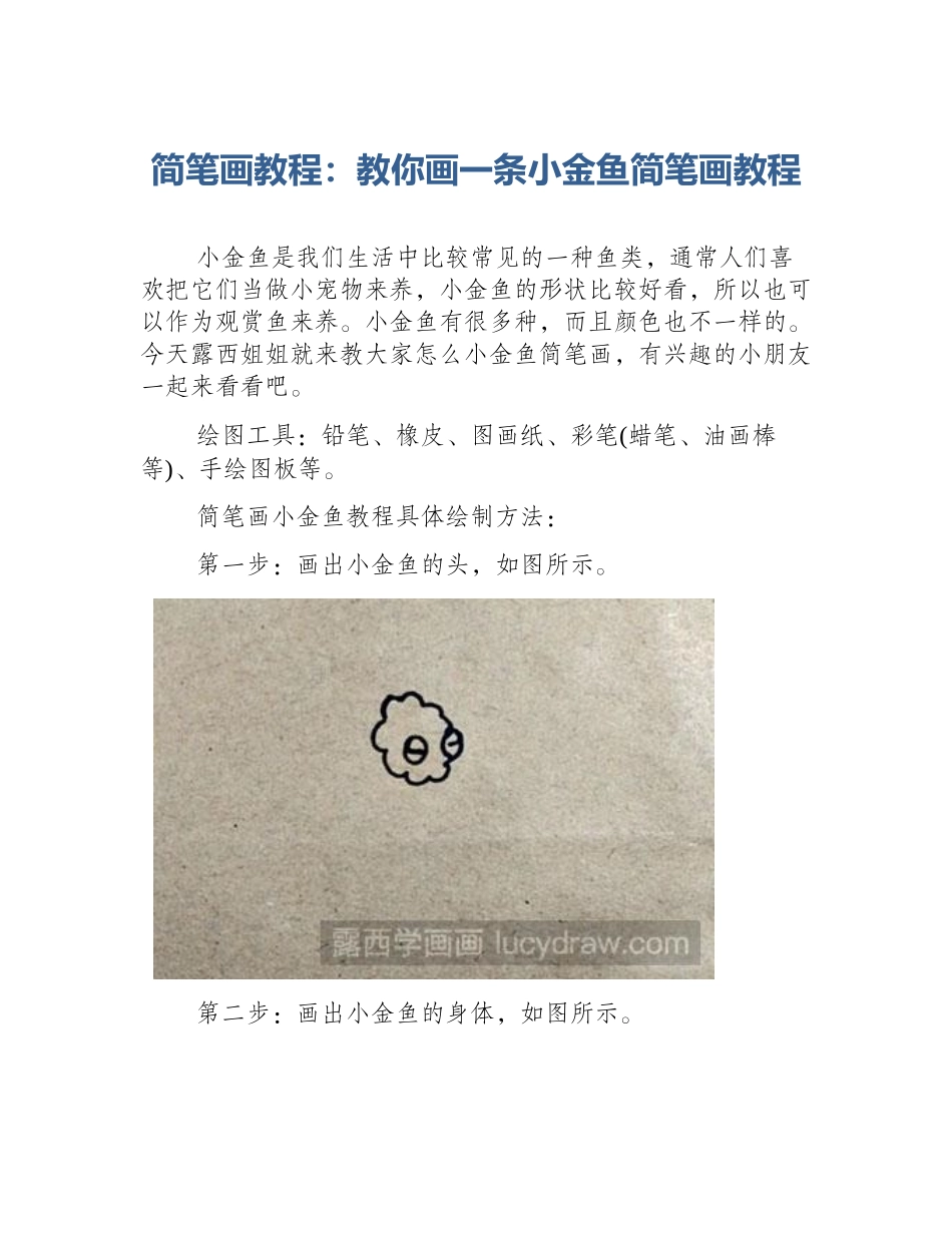 简笔画教程：教你画一条小金鱼简笔画教程_第1页