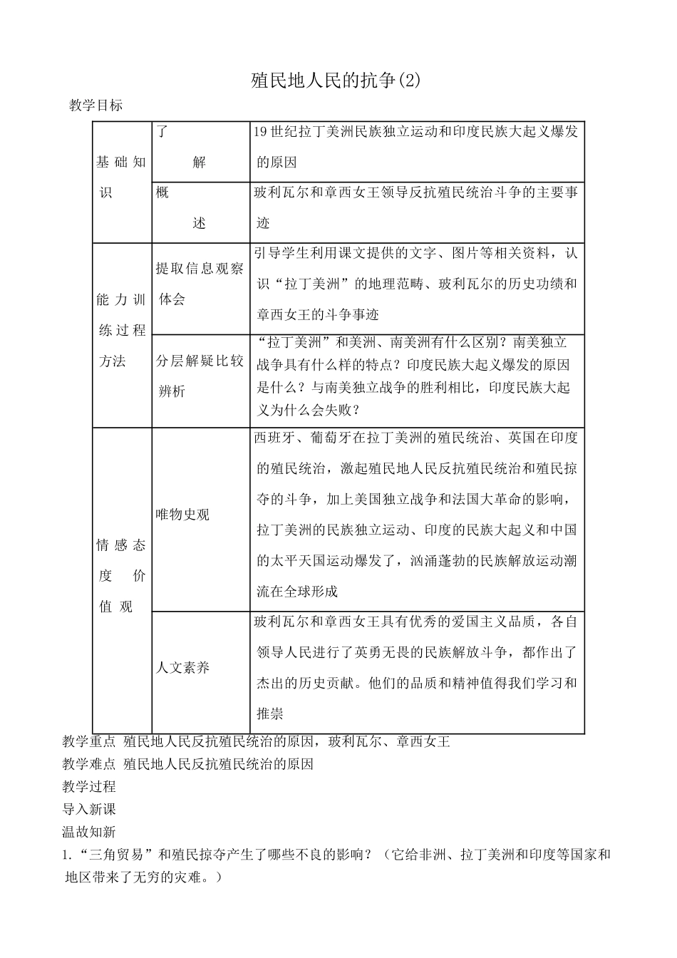 新人教版九年级历史殖民地人民的抗争教案2_第1页