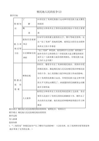 新人教版九年级历史殖民地人民的抗争教案2