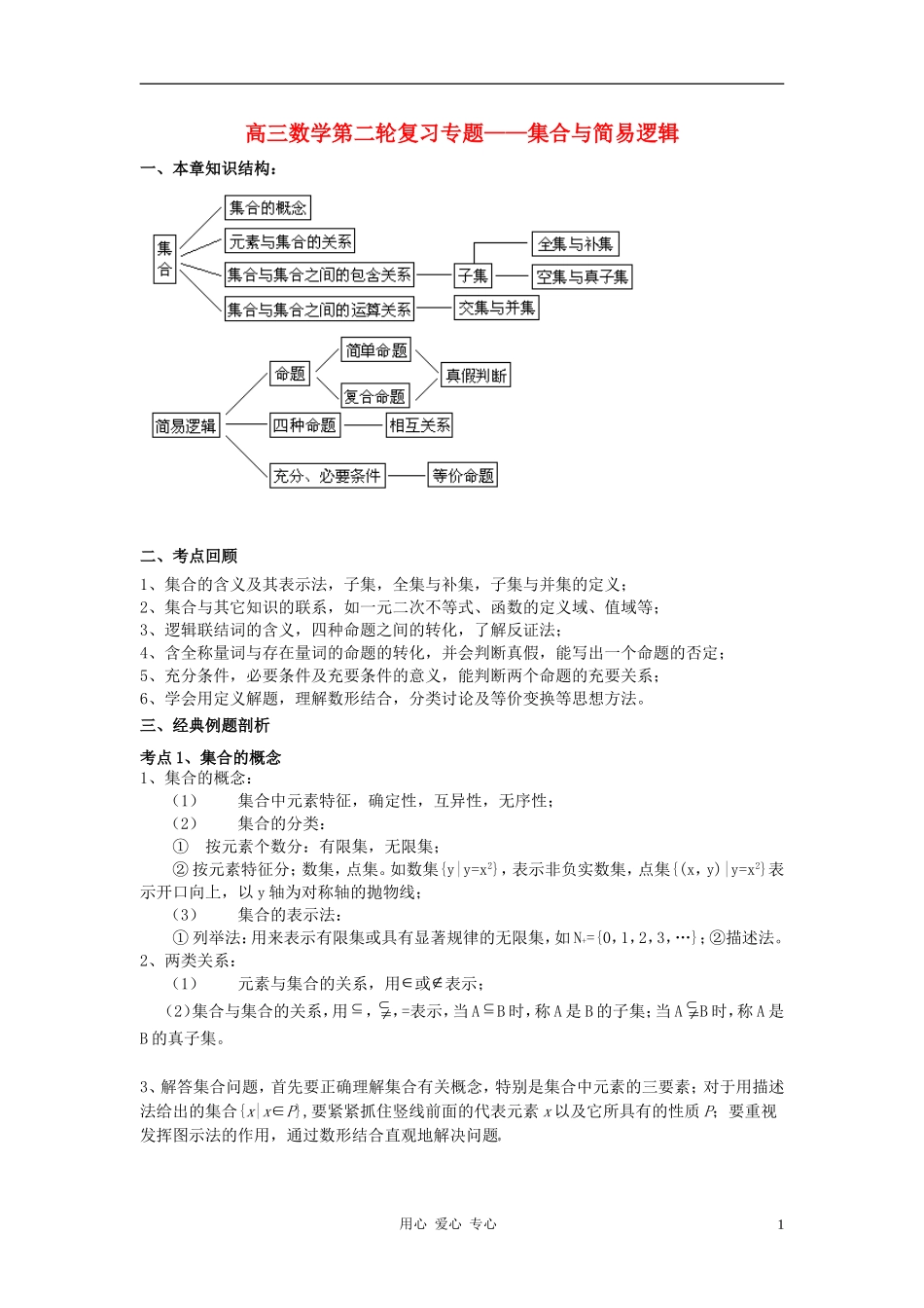 高中数学 专题突破四 集合简易逻辑教案 北师大版必修1_第1页