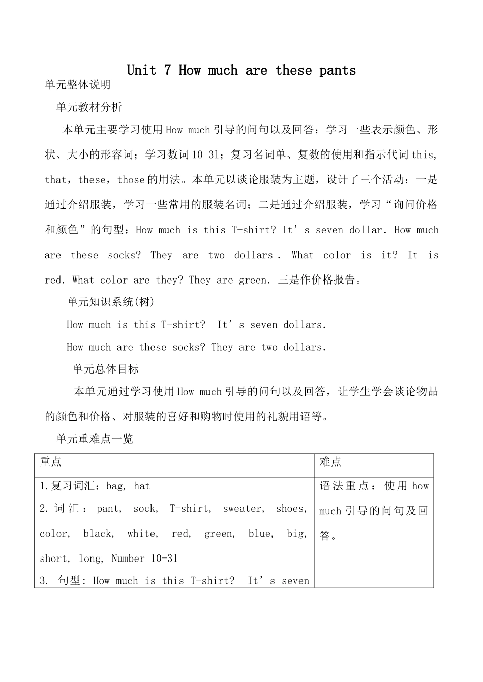 新人教版七年级英语Unit7 How much are these pants_第1页