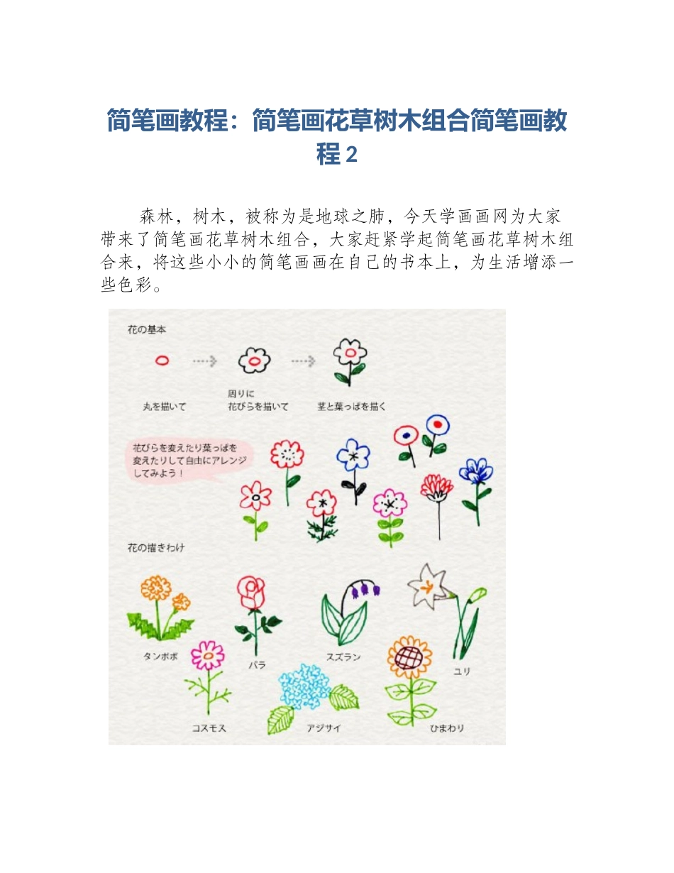 简笔画教程：简笔画花草树木组合简笔画教程2_第1页