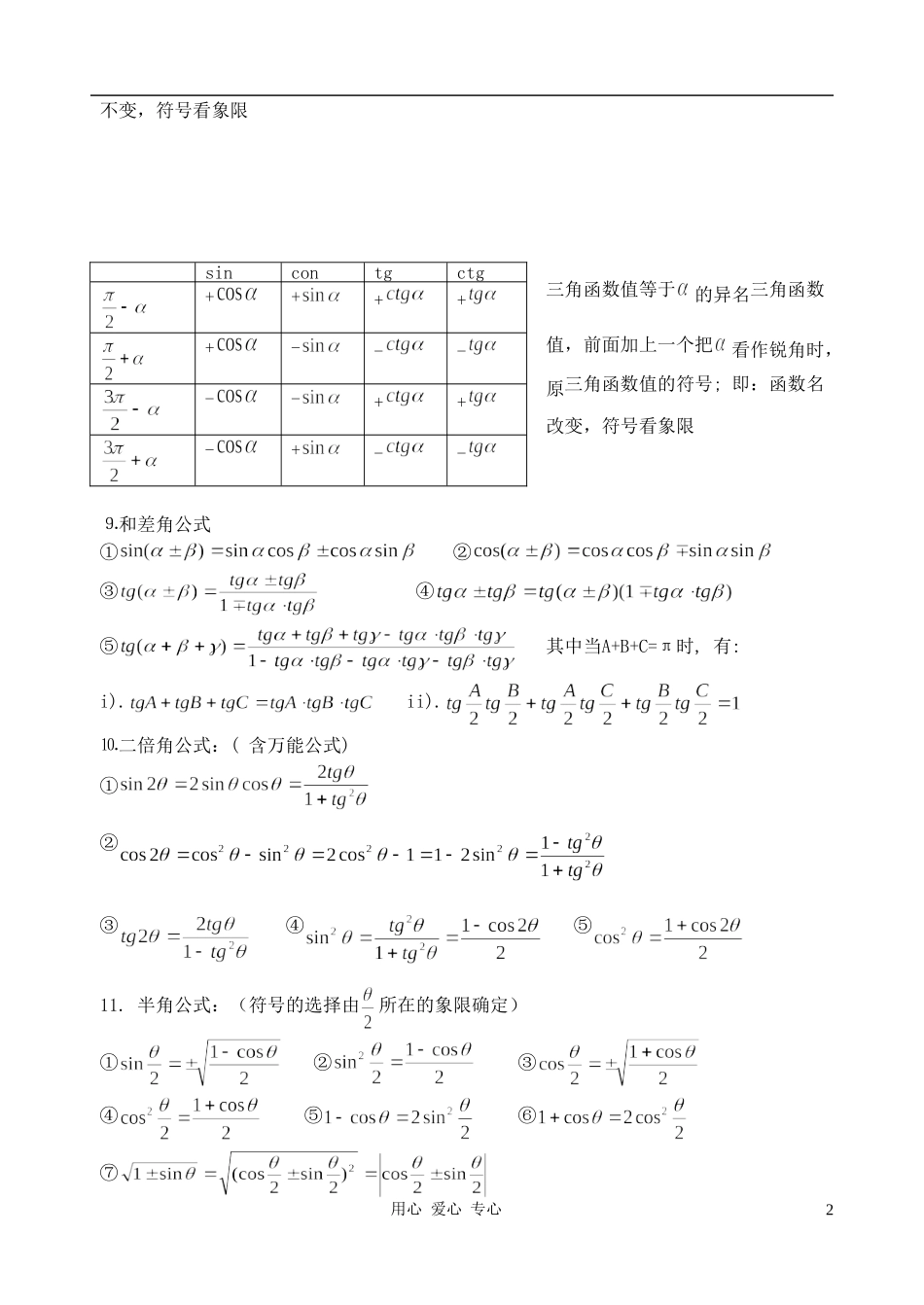 高中数学 三角公式总表教案 新人教A版必修4_第2页